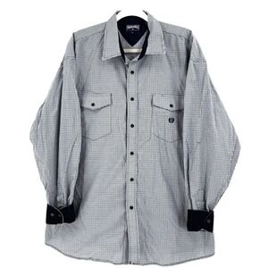 Panhandle Slim Western Pearl Snap Shirt Men's XL Blue Gingham Flip Cuffs Landman